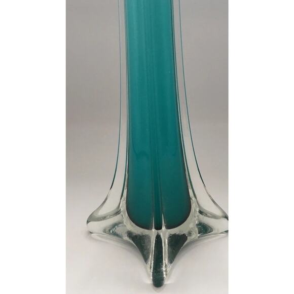 Vintage Soliflore Hand Blown Glass Vase-Light Turquoise 4-Sided Thin Square- MCM - Picture 6 of 12